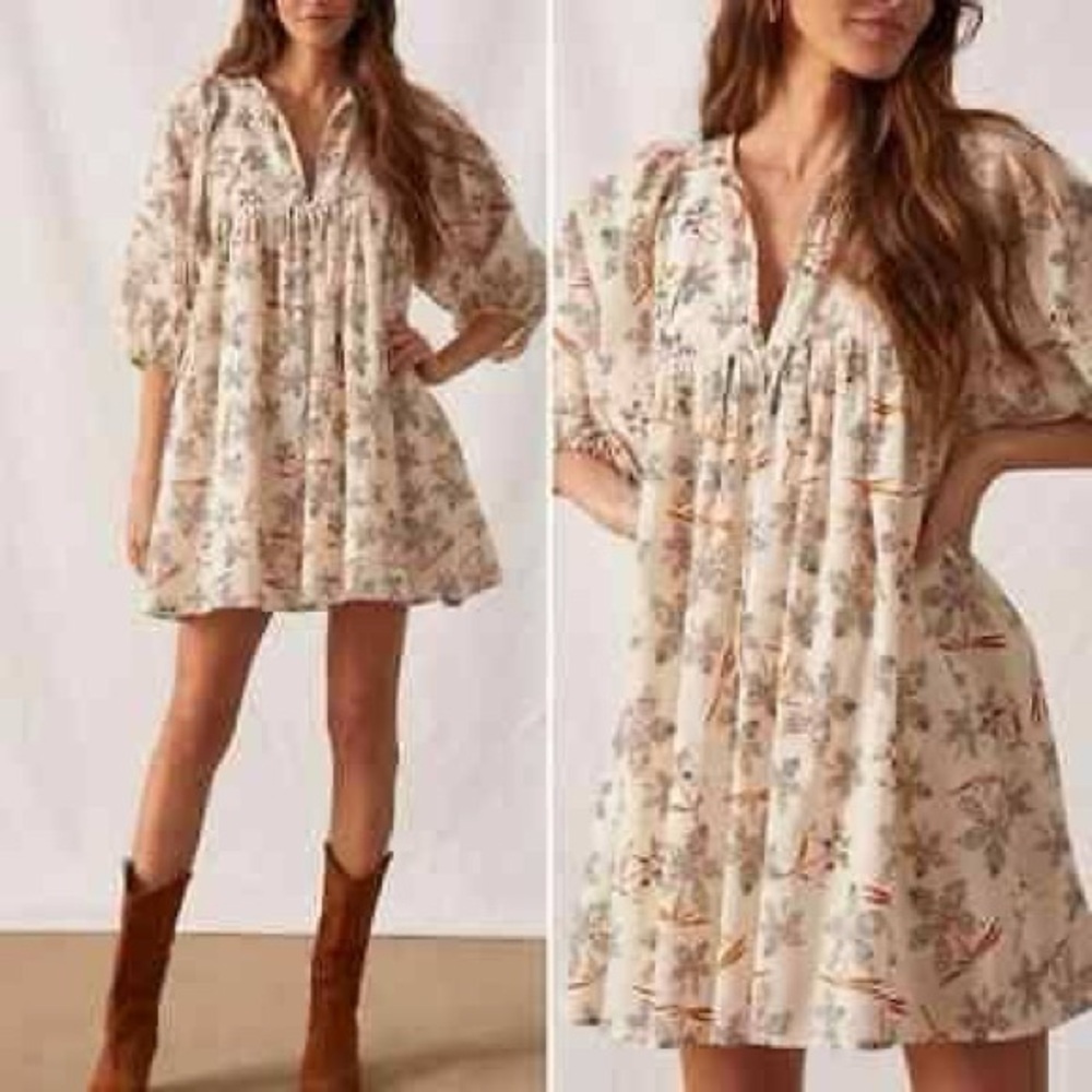 Anthropologie Cabalerro Floral Lined Mini Dress Boho sz S